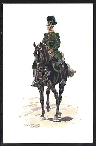 Künstler-AK Anton Hoffmann - München: K. B. Gendarmerie 1870, Offizier reitet auf Pferd