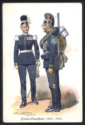 Künstler-AK Anton Hoffmann - München: Angehörige der Pionier-Bataillone in Uniform 1873-1887