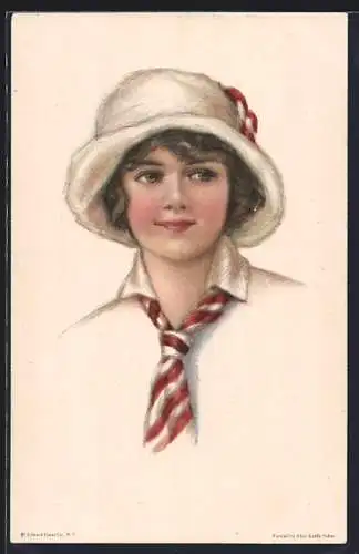 Künstler-AK Alice Luella Fidler: Junge Dame mit Hut und gestreiftem Schlips, American Girl No. 64