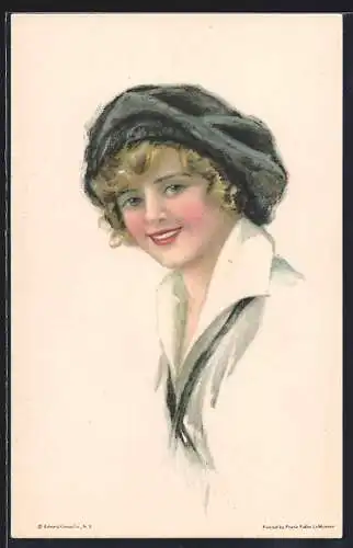 Künstler-AK Pearle Fidler LeMunyan: Portrait einer jungen Dame mit Mütze