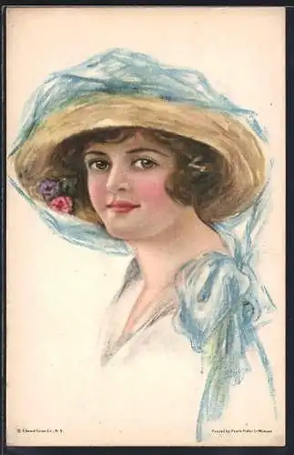 Künstler-AK Alice Luella Fidler: Junge Dame mit GHut und Schleier, American Girl No. 78