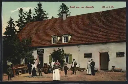 AK Kuchalb, Gasthaus Wirtschaft J. Wagenblast mit kleiner Versammlung