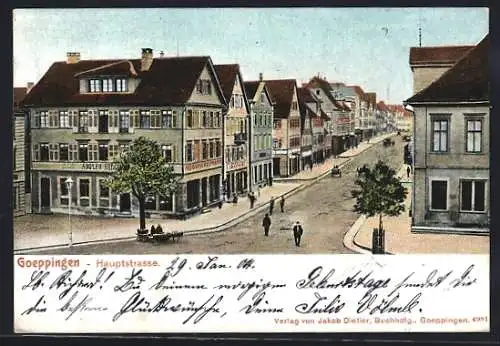 AK Goeppingen, Hauptstrasse mit Geschäftshäusern, von der Kreuzung gesehen