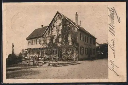 AK Grunbach i. Remstal, Kurhaus Buoch H. Jaschinowski mit Terrasse u. Strasse