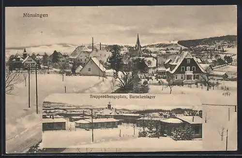 AK Münsingen, Ortsansicht, Barackenlager des Truppenübungsplatzes