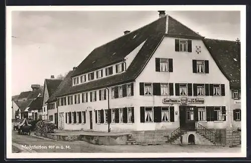 AK Messstetten, Gasthof-Fremdenheim Schwane R. Albeck mit Strasse
