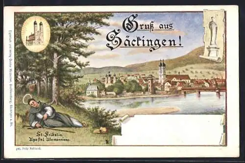 Künstler-AK Bad Säckingen, Ortsansicht