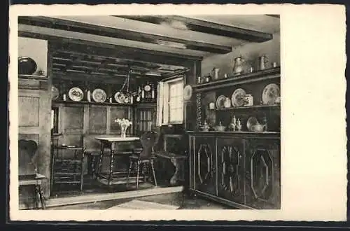 AK Isnyberg /Isny i. Allgäu, Pension Bromerhof G. Schmid, Innenansicht Gastraum