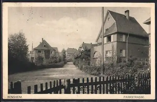 AK Bensheim, Parkstrasse mit Villen u. Kirchturm