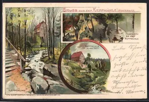 Lithographie Dresden-Hosterwitz, Keppgrund und Felspartie