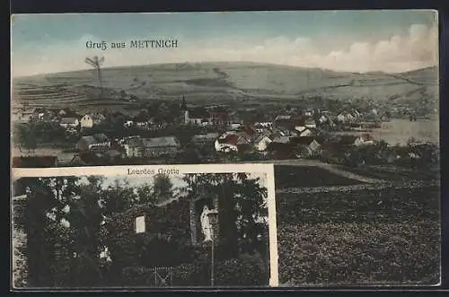 AK Mettnich, Lourdes Grotte, Gesamtansicht mit Feldern u. Fernblick
