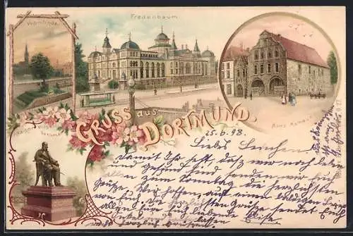 Lithographie Dortmund, Fredenbaum, Vehmlinde, Altes Rathaus