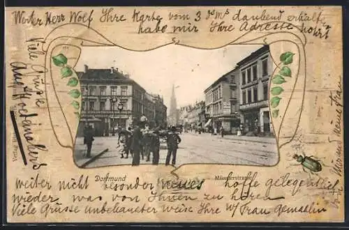 AK Dortmund, Münsterstrasse im Passepartout mit Käfer