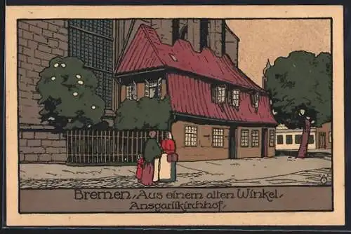 Steindruck-AK Bremen, Ansgarikirchhof