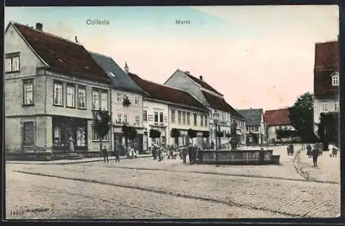 AK Cölleda, Blick auf den Markt mit Brunnen