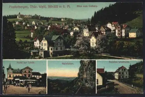 AK Finsterbergen, Hotel zur Linde, Pension Waldheim und Hainfelsen