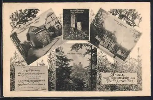 AK Eisenach, Gasthaus Hohe Sonne, Grenzsteine und Blick auf die Wartburg