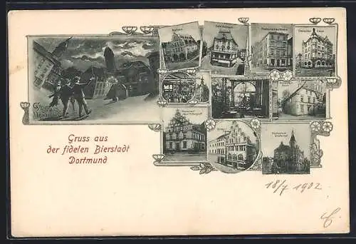 AK Dortmund, Café Monopol, Restaurant Grafenhof und Restaurant zur Krone