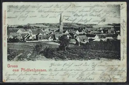 Mondschein-AK Pfeffenhausen, Ortsansicht mit Kirche