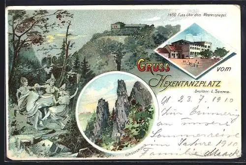 Lithographie Thale, Hotel Hexentanzplatz, Hirschgrund