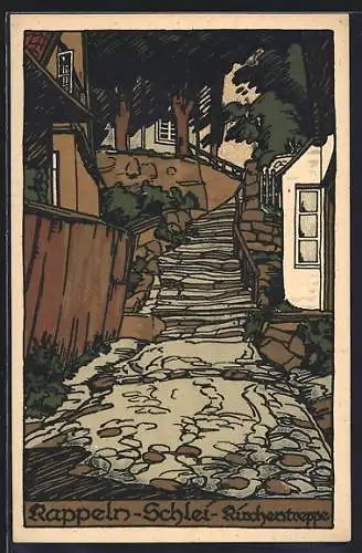 Steindruck-AK Kappeln /Schlei, Kirchentreppe