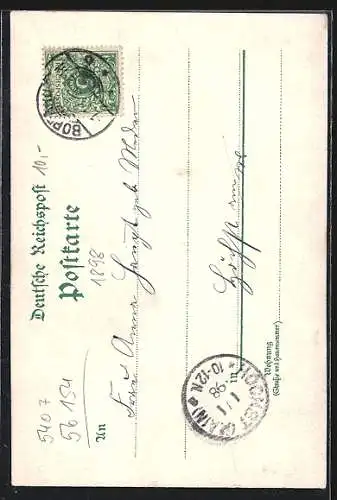 Lithographie Boppard /Rhein, Blick auf den Ort mit Rheinpartie