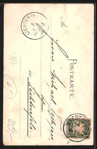 Lithographie Würzburg, Ortsansicht mit Flusspartie