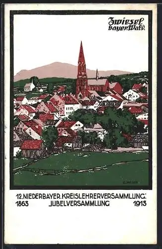 Steindruck-AK Zwiesel /bayr. Wald, Gesamtansicht der Stadt