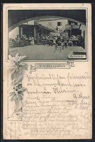 AK Berchtesgaden, Restaurant Bräustübl mit Besuchern