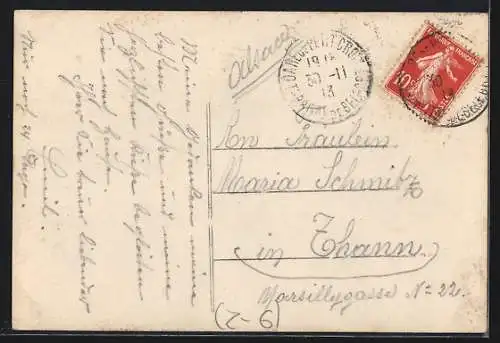 AK Briefmarkensprache, Mann mit Blumen