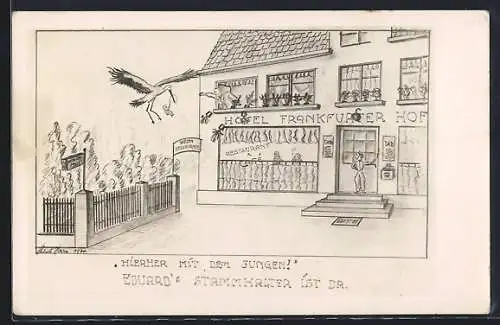 Künstler-AK Storch bringt ein Baby