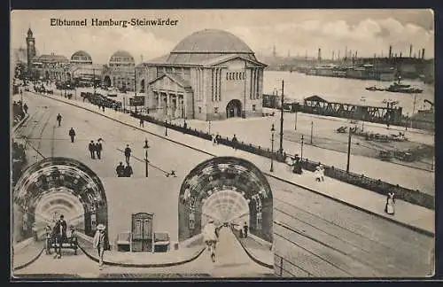 AK Hamburg-St. Pauli, Elbtunnel und Landungsbrücken
