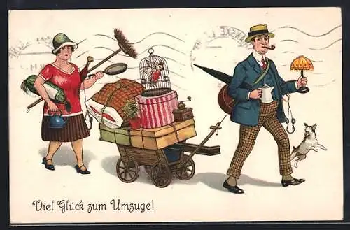 Künstler-AK Umzug mit Handkarren