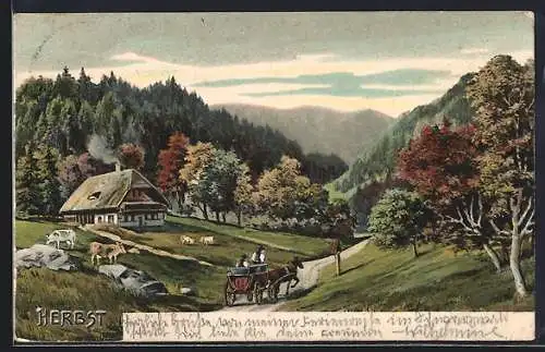 AK Allegorie Herbst, Kutsche fährt durch ein Tal