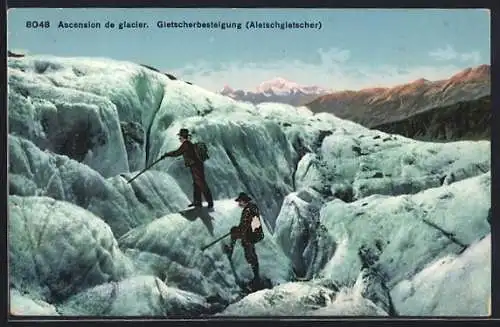 AK Bergsteiger bei der Besteigung des Aletschgletschers