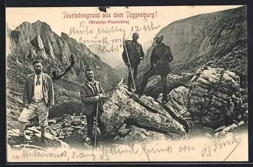 AK Bergsteiger auf der Kraialp-Passhöhe