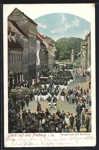 AK Freiberg / Sachsen, Bergparade am Streittag, Parade der Bergleute