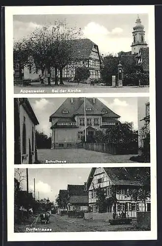 AK Appenweier, Kirche, Schulhaus, Dorfstrasse