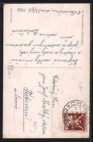 Künstler-AK M.Fischerova-Kvechova (MFK): Engel tanzen um die Heilige mit Kind auf dem Arm