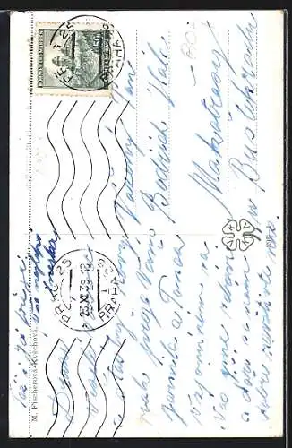 Künstler-AK M. Fischerova-Kvechova (MFK): Engel mit einer Puppe steht auf den Fussende eines Bettes