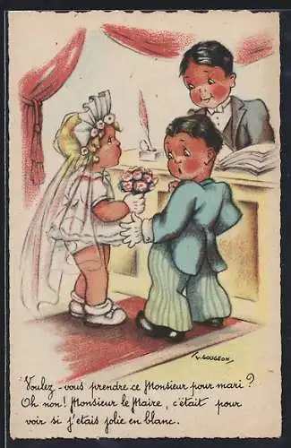 Künstler-AK sign. Gougeon: Kleines Paar beim Standesamt