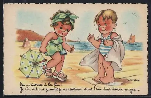 Künstler-AK sign. Gougeon: Kleines Pärchen am Strand