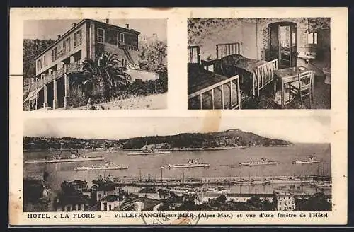 AK Villefranche-sur-Mer, Hôtel La Flore et vue sur la mer depuis une fenêtre de l`hôtel