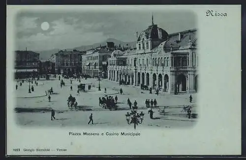 Mondschein-AK Nice, Piazza Massena et Casino Municipale sous la lune