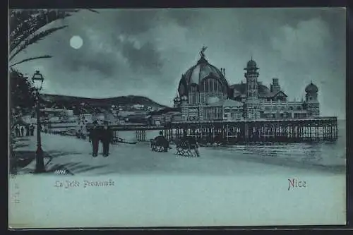 Mondschein-AK Nice, La Jetée Promenade au clair de lune