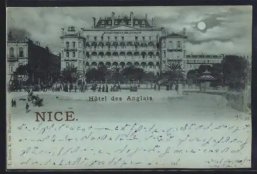 Mondschein-AK Nice, Hôtel des Anglais avec vue sur la promenade et la plage