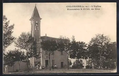 AK Colomars, L`Église entourée d`arbres, excursion à 12 km de Nice