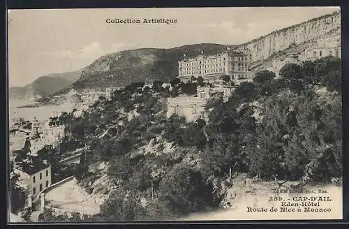 AK Cap-d`Ail, Vue de l`Éden-Hôtel sur la route de Nice à Monaco
