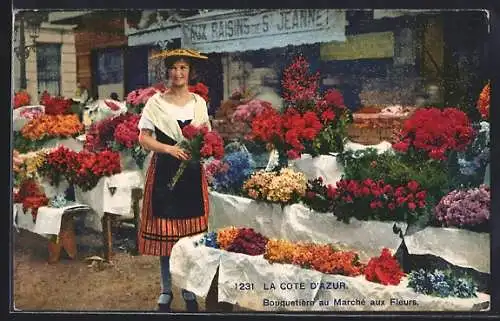 AK La Côte d`Azur, Bouquetière au Marché aux Fleurs