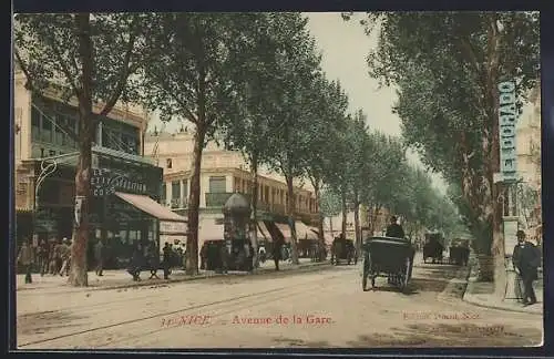 AK Nice, Avenue de la Gare avec passants et véhicules